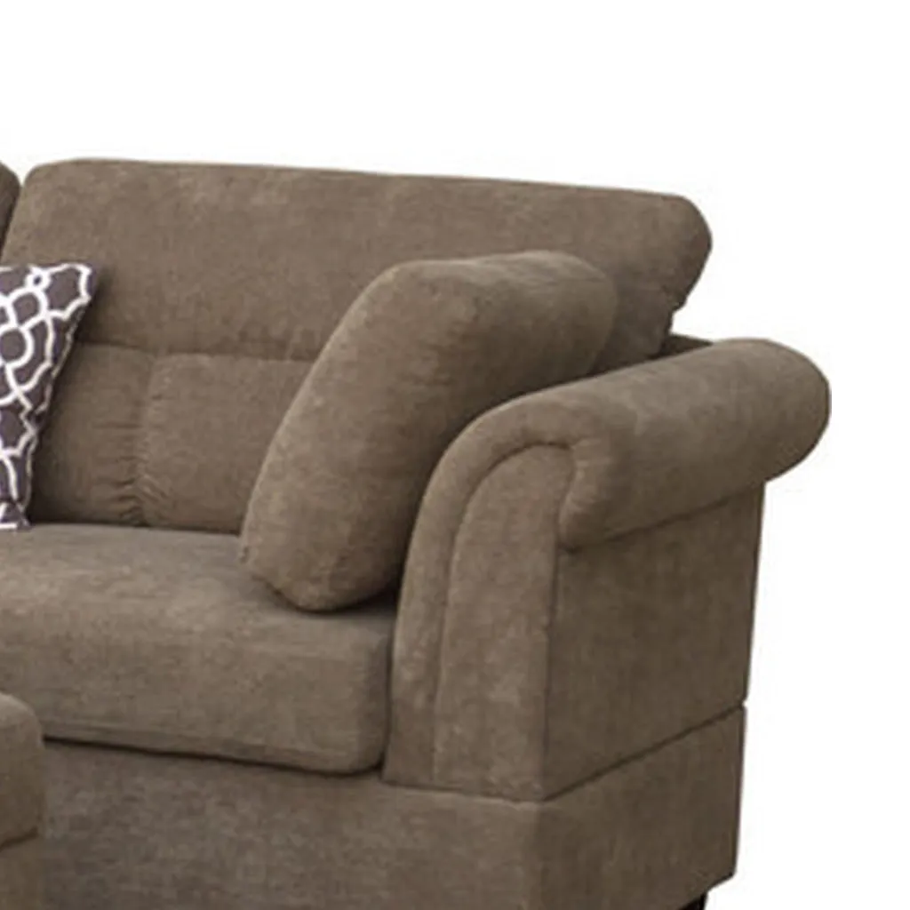 Ari 104 Inch Sectional Sofa with Chaise, Ottoman, 2 Accent Pillows, Brown By Casagear Home