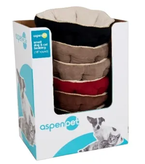 Aspenpet 26947/26542 Pillow Pet Bed, 18 in L, 18 in W, Round, Polyester Fill, Fabric Cover, Assorted :EA: QUANTITY: 16