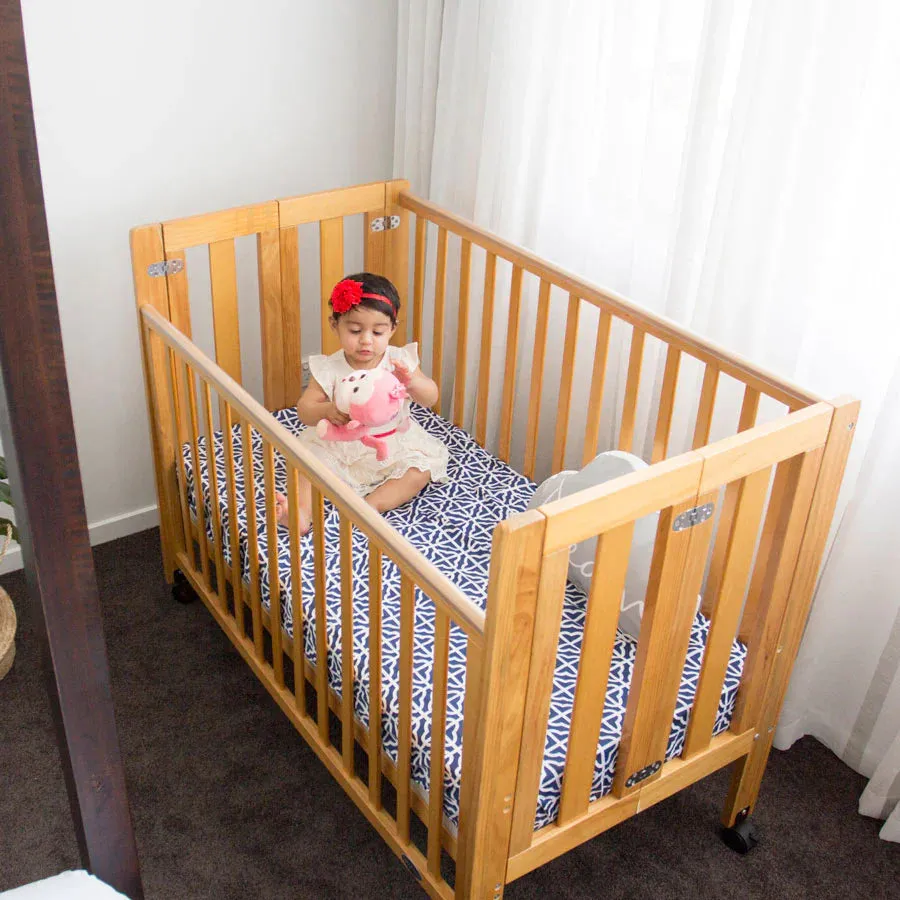 Babyhood Fold N Go Timber Cot Bundle - Baltic