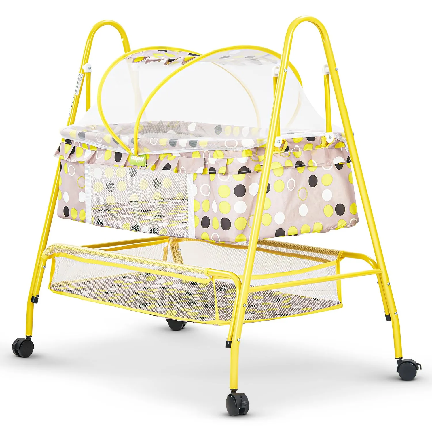 BAYBEE Breezy Baby Swing Cradle for Baby, Jhula Palna for New Born Babies, Baby Bedding Set with Mosquito Net & Storage Basket | Baby Sleeping Swing Cradle for 0 to 12 Month Boys Girls