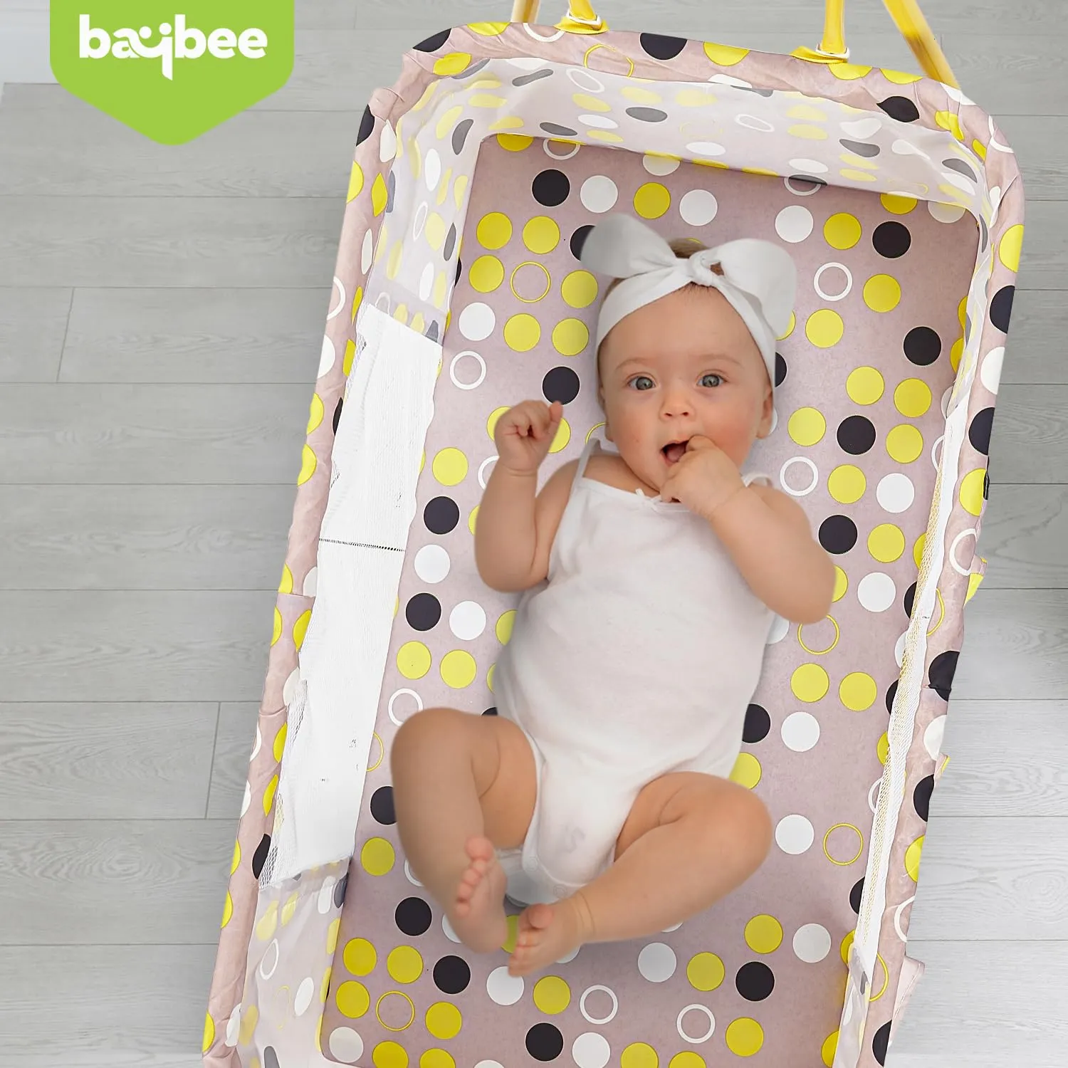 BAYBEE Breezy Baby Swing Cradle for Baby, Jhula Palna for New Born Babies, Baby Bedding Set with Mosquito Net & Storage Basket | Baby Sleeping Swing Cradle for 0 to 12 Month Boys Girls