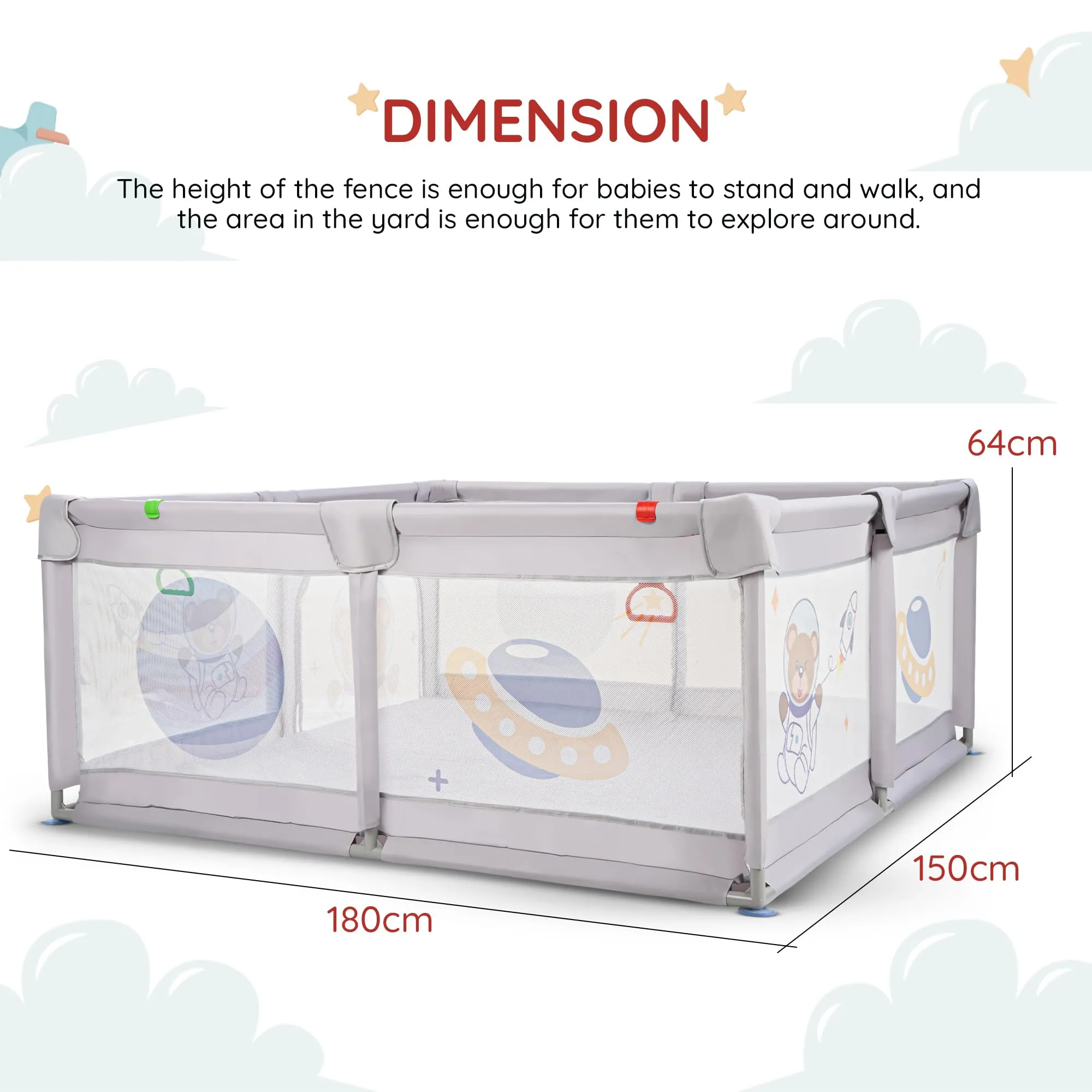 Baybee Kids Playards Playpen for Babies, Smart Folding & Portable Baby Activity with Safety Lock & Pull Rings - (180*150CM)