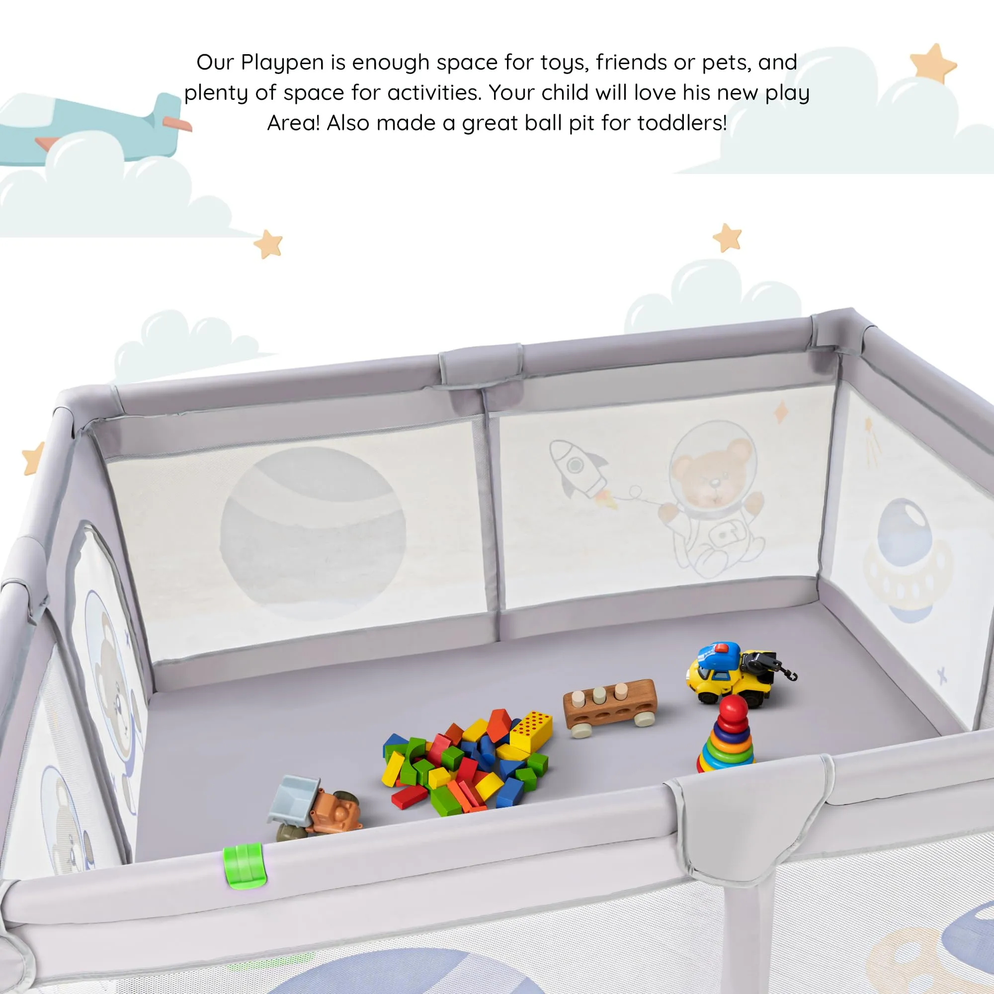 Baybee Kids Playards Playpen for Babies, Smart Folding & Portable Baby Activity with Safety Lock & Pull Rings - (180*150CM)