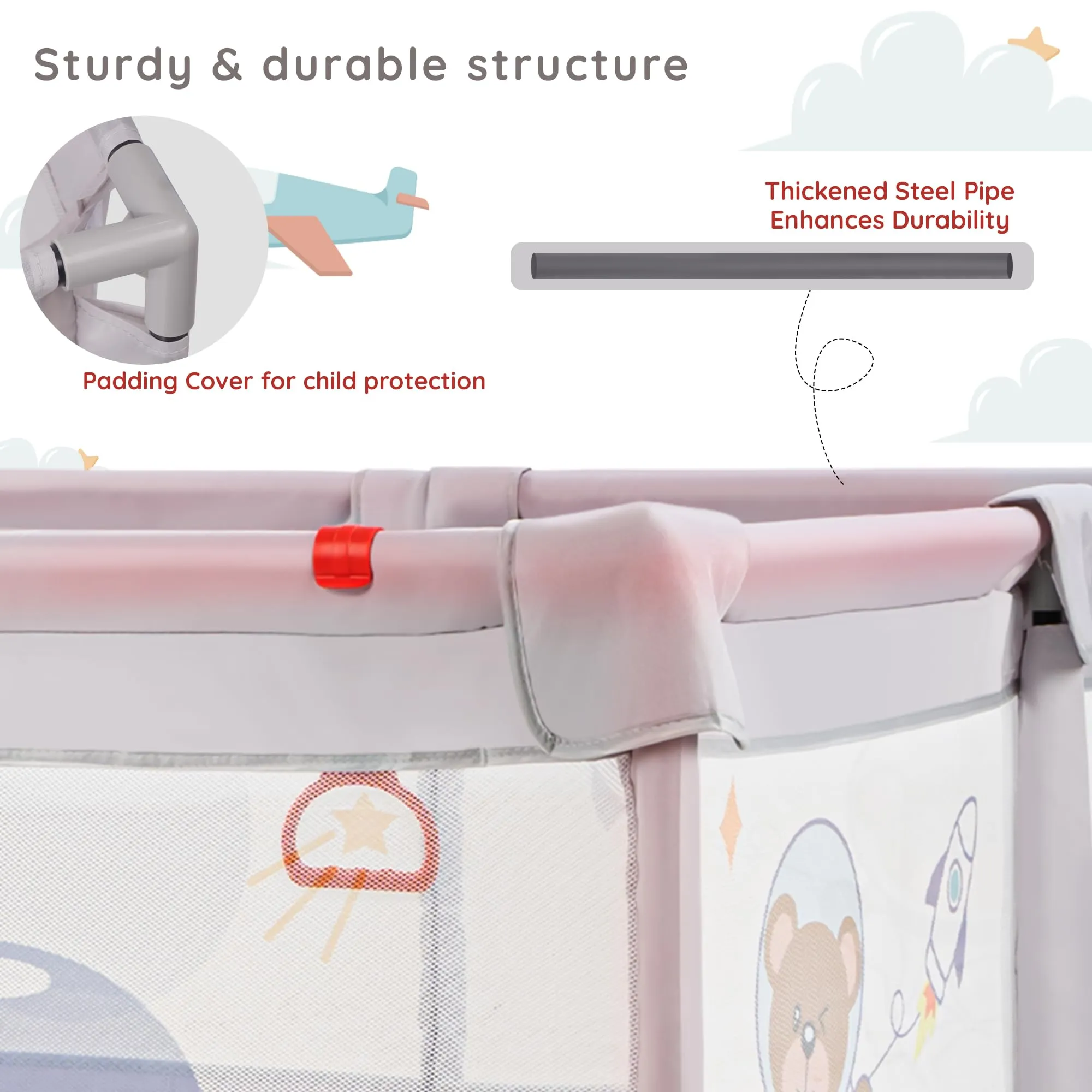 Baybee Kids Playards Playpen for Babies, Smart Folding & Portable Baby Activity with Safety Lock & Pull Rings - (180*150CM)