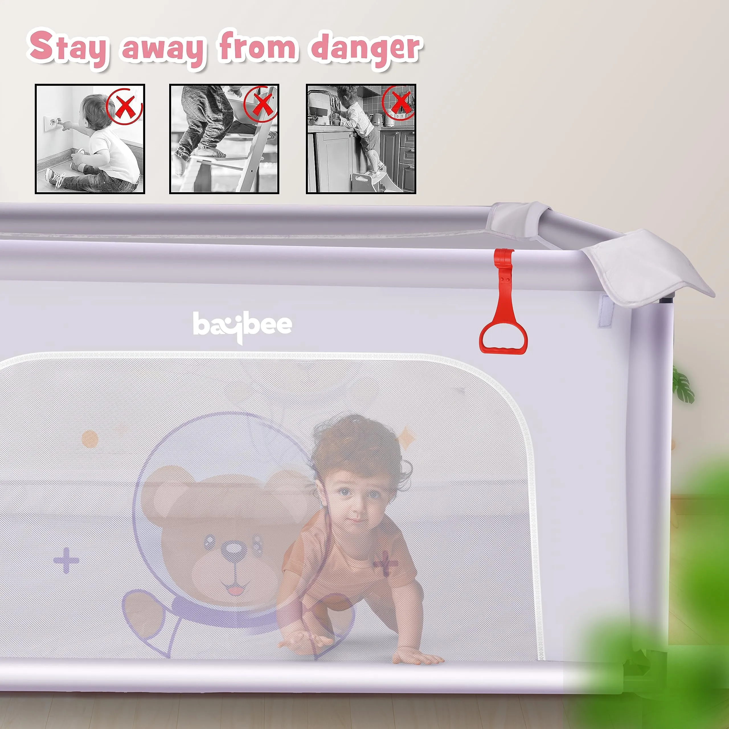 Baybee Playard Playpen for Kids, Smart Folding & Portable Baby Activity with Safety Lock & Suction Cup, Play Gate Fence for Toddlers -Indoor Activity Suitable for Boys & Girls - 125 * 125CM