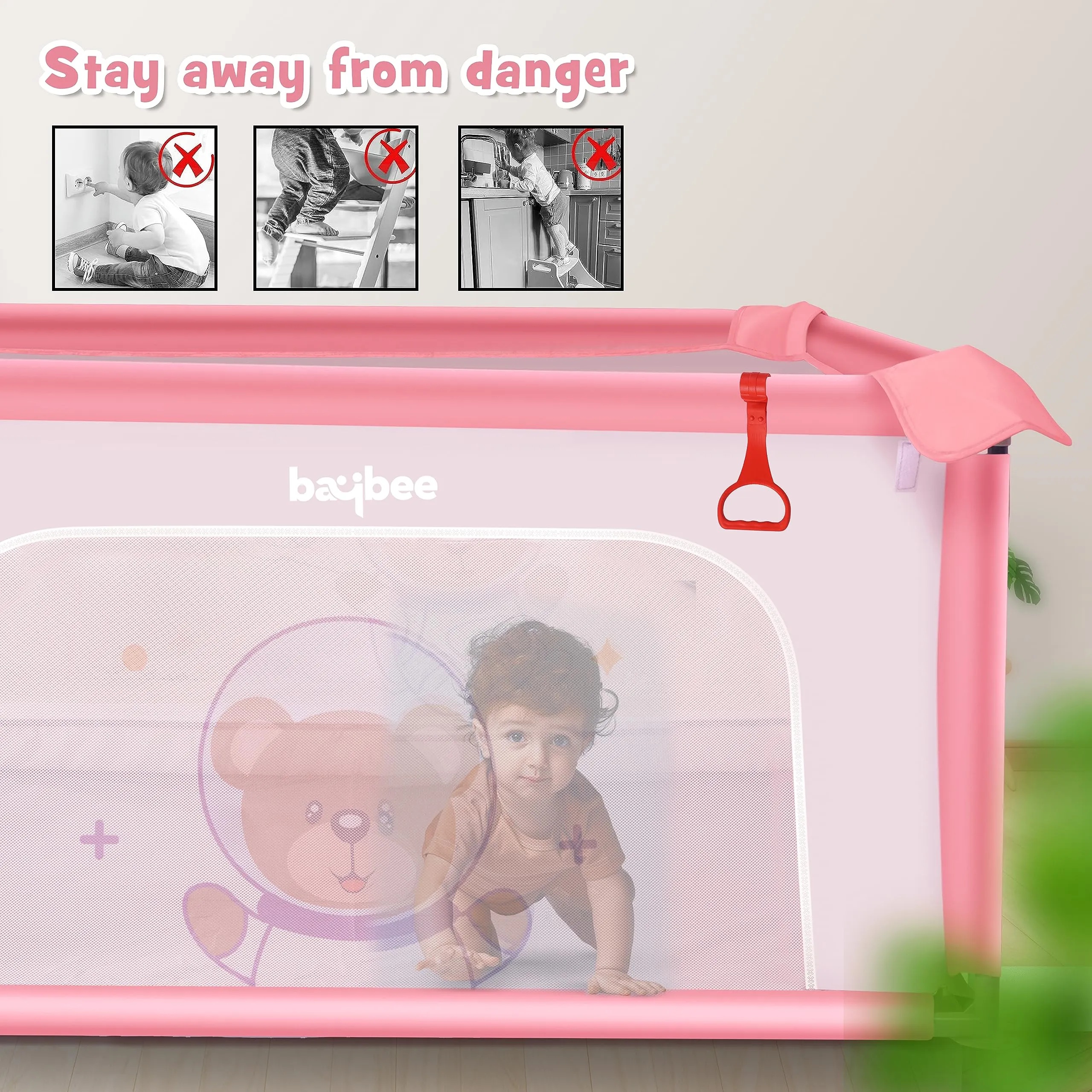 Baybee Playard Playpen for Kids, Smart Folding & Portable Baby Activity with Safety Lock & Suction Cup, Play Gate Fence for Toddlers -Indoor Activity Suitable for Boys & Girls - 125 * 125CM