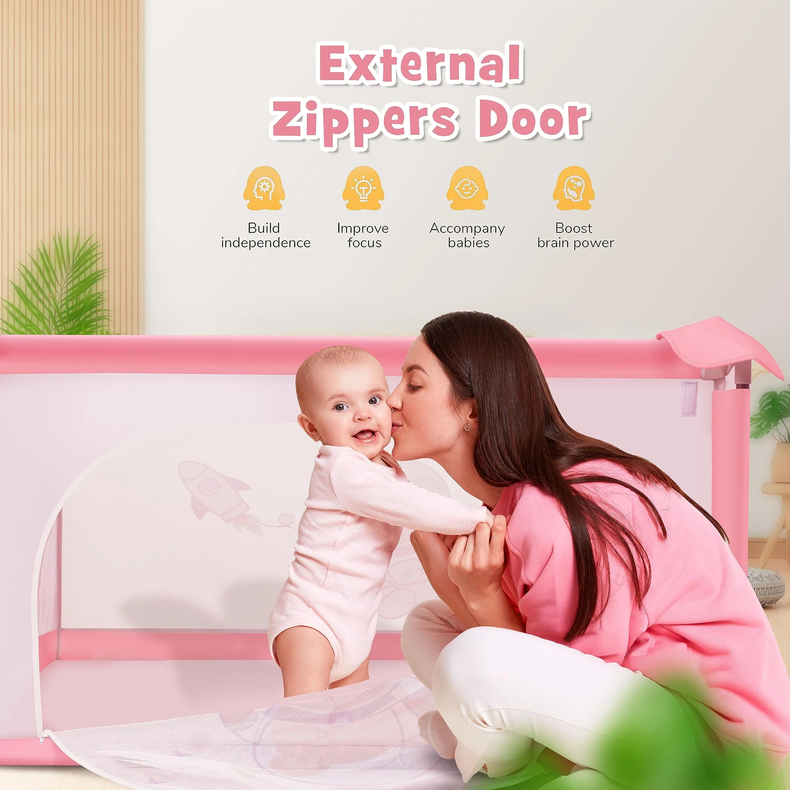 Baybee Playard Playpen for Kids, Smart Folding & Portable Baby Activity with Safety Lock & Suction Cup, Play Gate Fence for Toddlers -Indoor Activity Suitable for Boys & Girls - 125 * 125CM