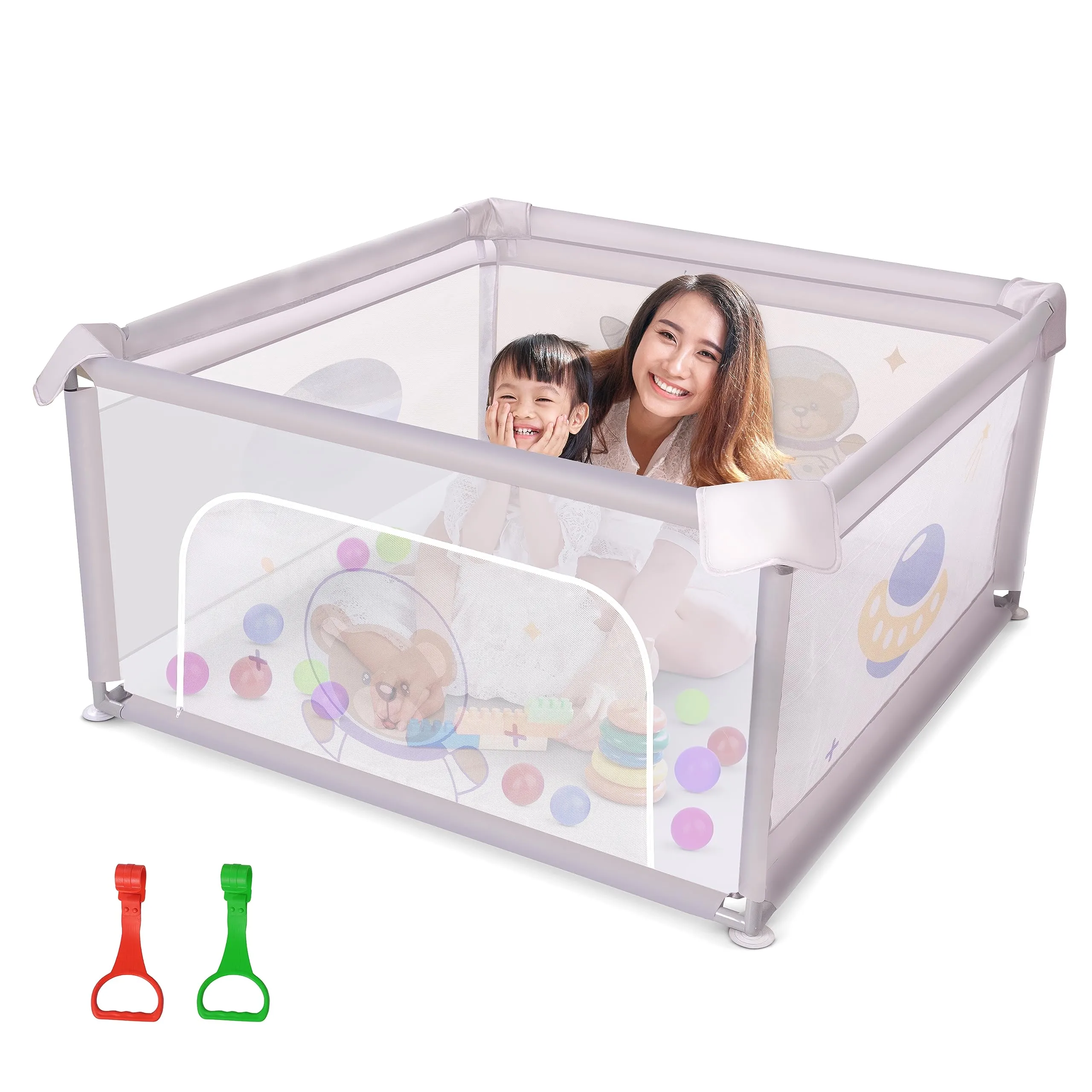 Baybee Playard Playpen for Kids, Smart Folding & Portable Baby Activity with Safety Lock & Suction Cup, Play Gate Fence for Toddlers -Indoor Activity Suitable for Boys & Girls - 125 * 125CM