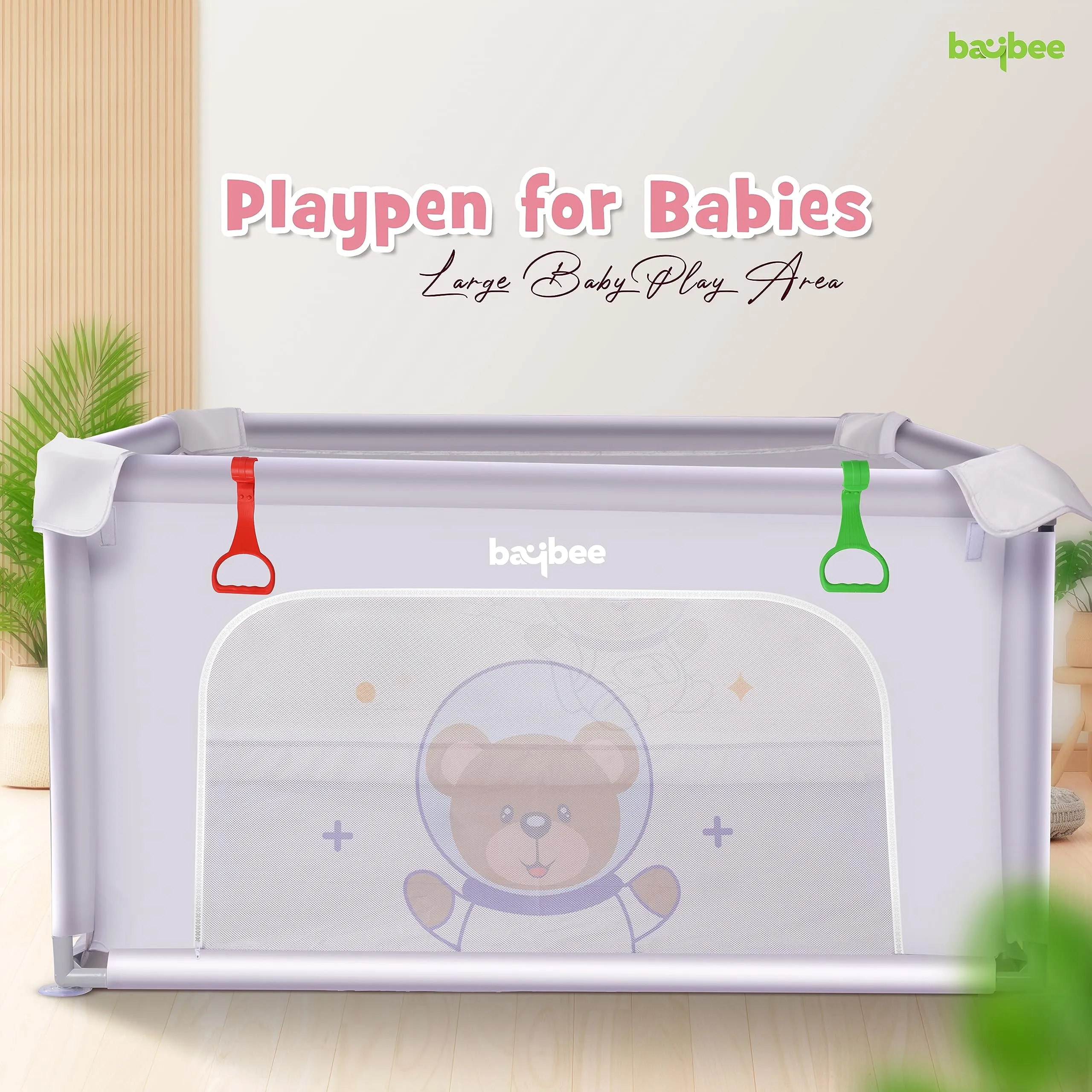Baybee Playard Playpen for Kids, Smart Folding & Portable Baby Activity with Safety Lock & Suction Cup, Play Gate Fence for Toddlers -Indoor Activity Suitable for Boys & Girls - 125 * 125CM