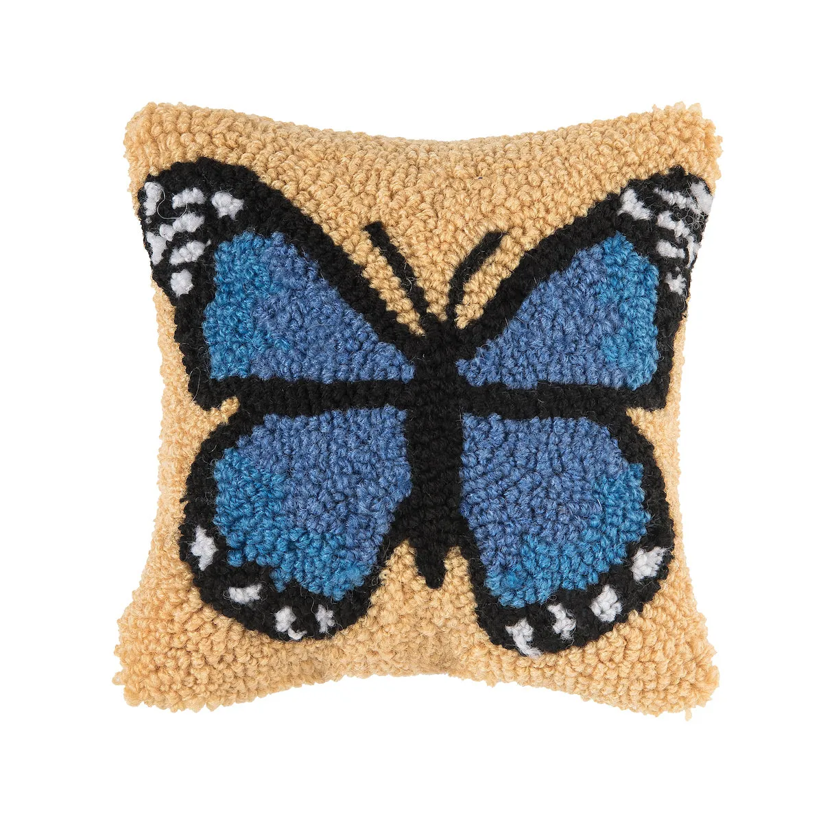 Blue Butterfly Hooked Mini Pillow