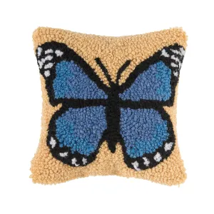 Blue Butterfly Hooked Mini Pillow