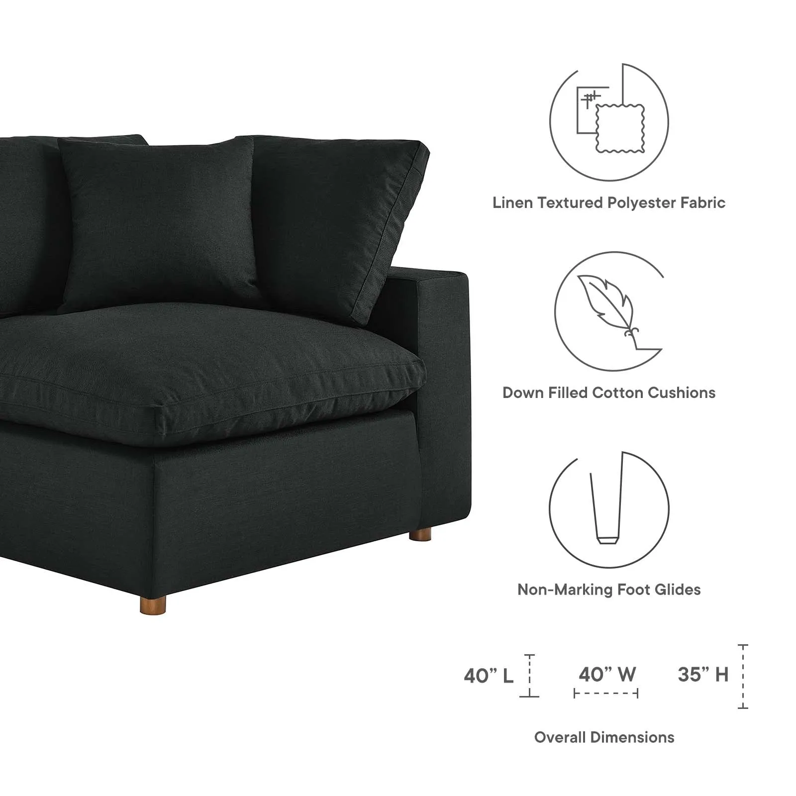 Commix Down Filled Overstuffed Corner Chair Black EEI-3319-BLK
