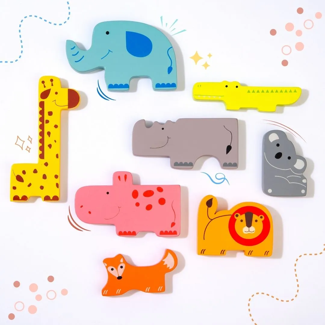 Cots and Cuddles Premium Quality 8pc Wooden Animals Toy for Toddlers