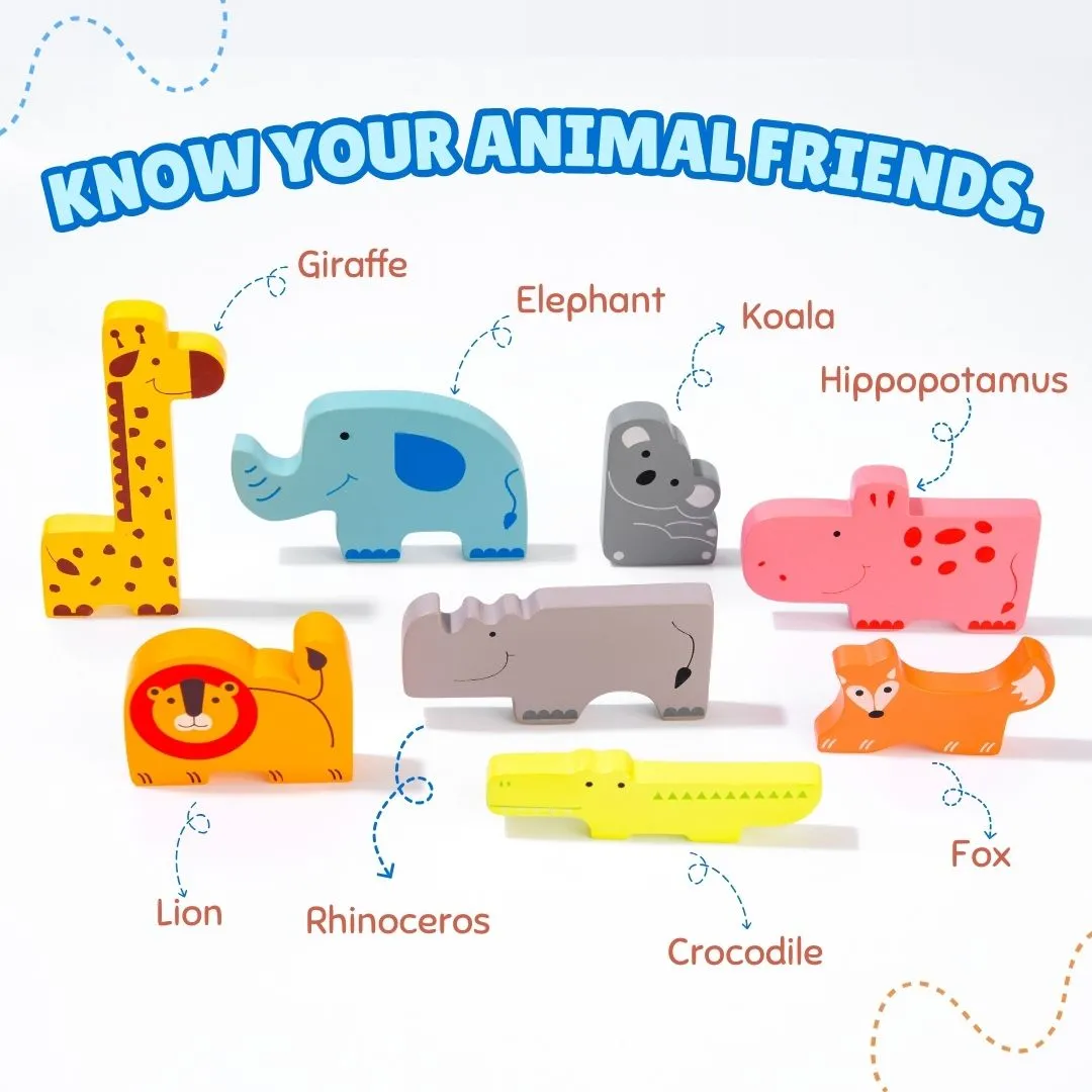 Cots and Cuddles Premium Quality 8pc Wooden Animals Toy for Toddlers