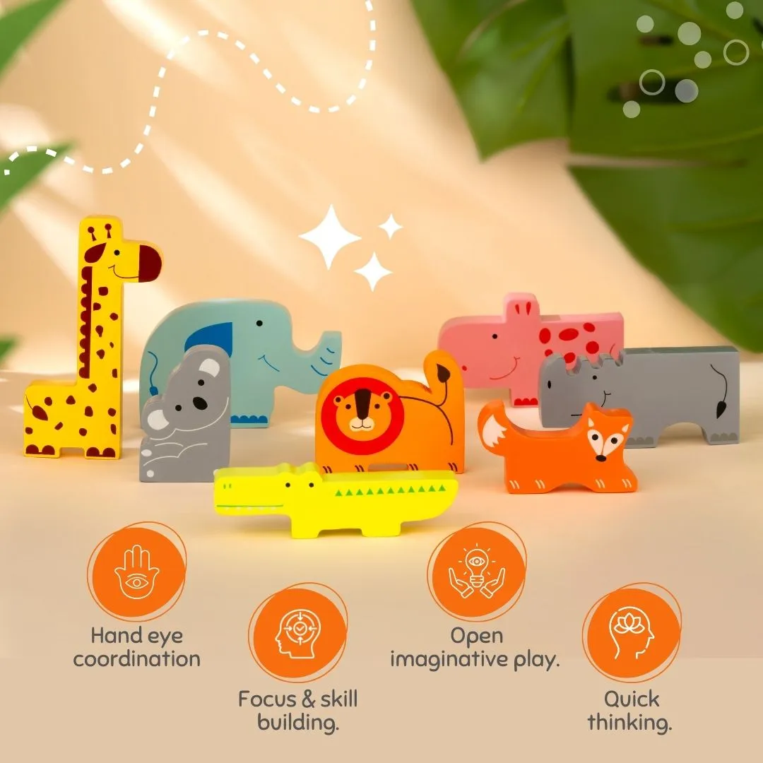 Cots and Cuddles Premium Quality 8pc Wooden Animals Toy for Toddlers