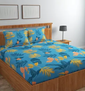 Cotton Bolls Textiles Cotton Feel Bedsheet for Double Bed with 2 Pillow Cover (Print 4)
