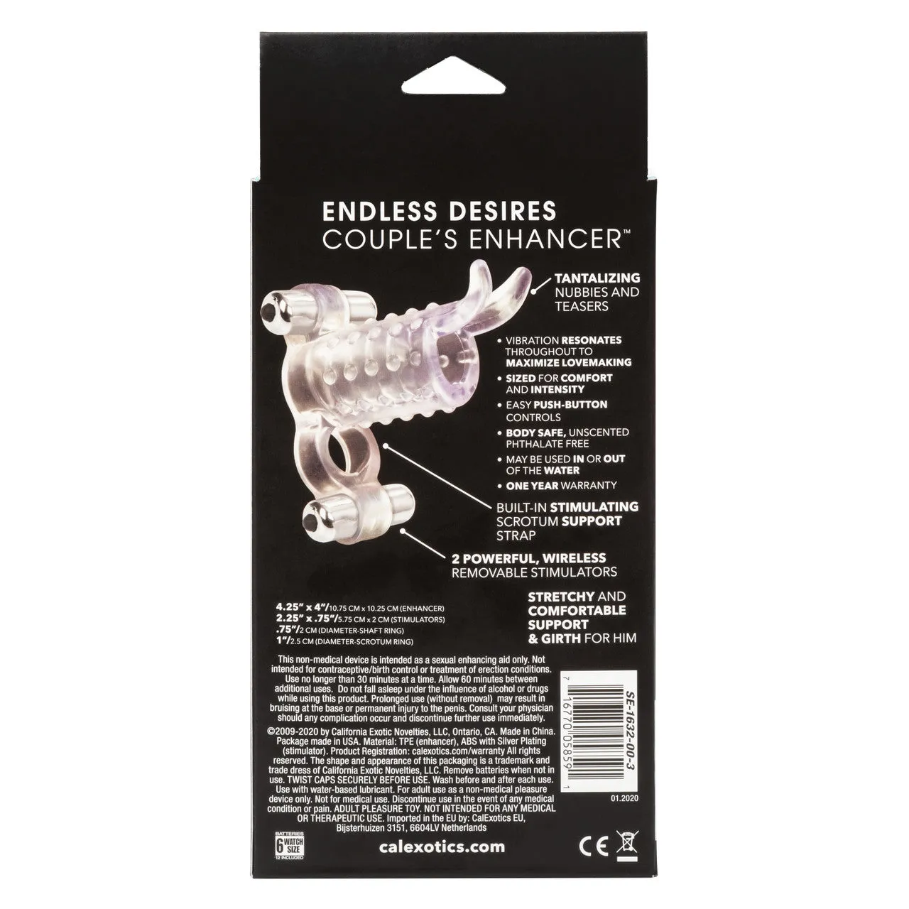 Endless Desires Couples Girth Enhancer Penis Ring with Removable Bullets Clear