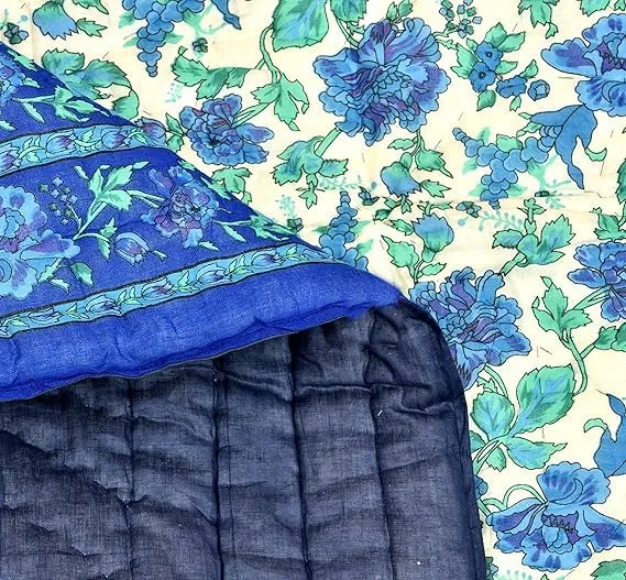 fashhub Cotton 240 TC Single Bed Rajasthani Traditional Jaipuri AC Quilt | Pack of 2 (85" x 55", Blue)