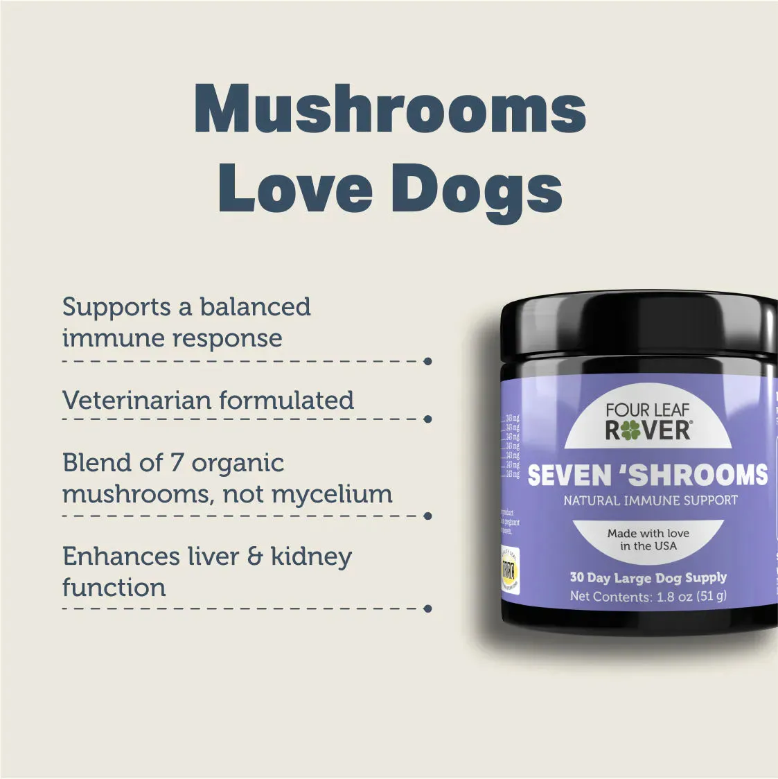 Four Leaf Rover Seven 'Shrooms Natural Immune Support for Dogs 1.8oz