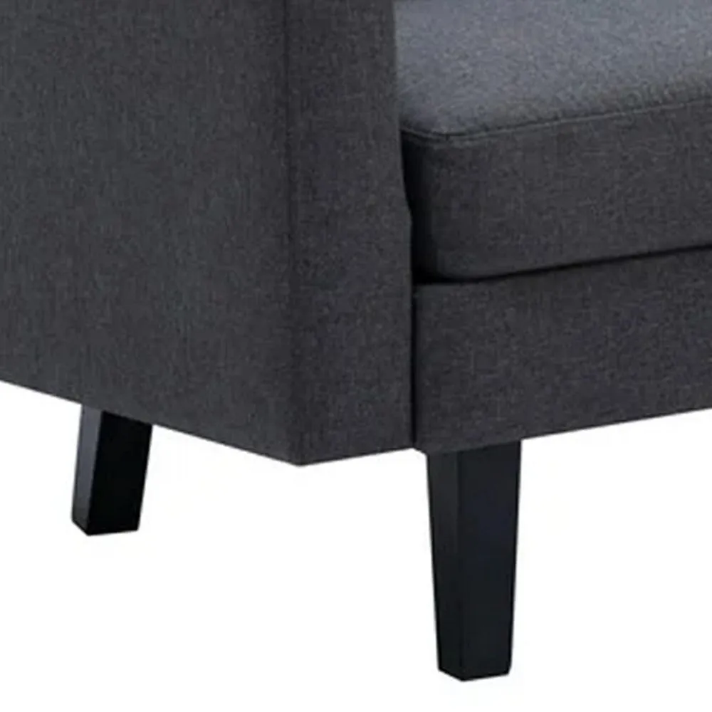 Gala Sofa, Smooth Dark Gray Linen Fabric, 2 Pillows, Black Solid Wood Frame By Casagear Home