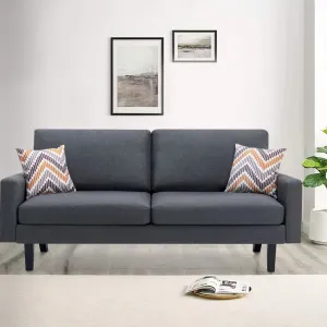 Gala Sofa, Smooth Dark Gray Linen Fabric, 2 Pillows, Black Solid Wood Frame By Casagear Home