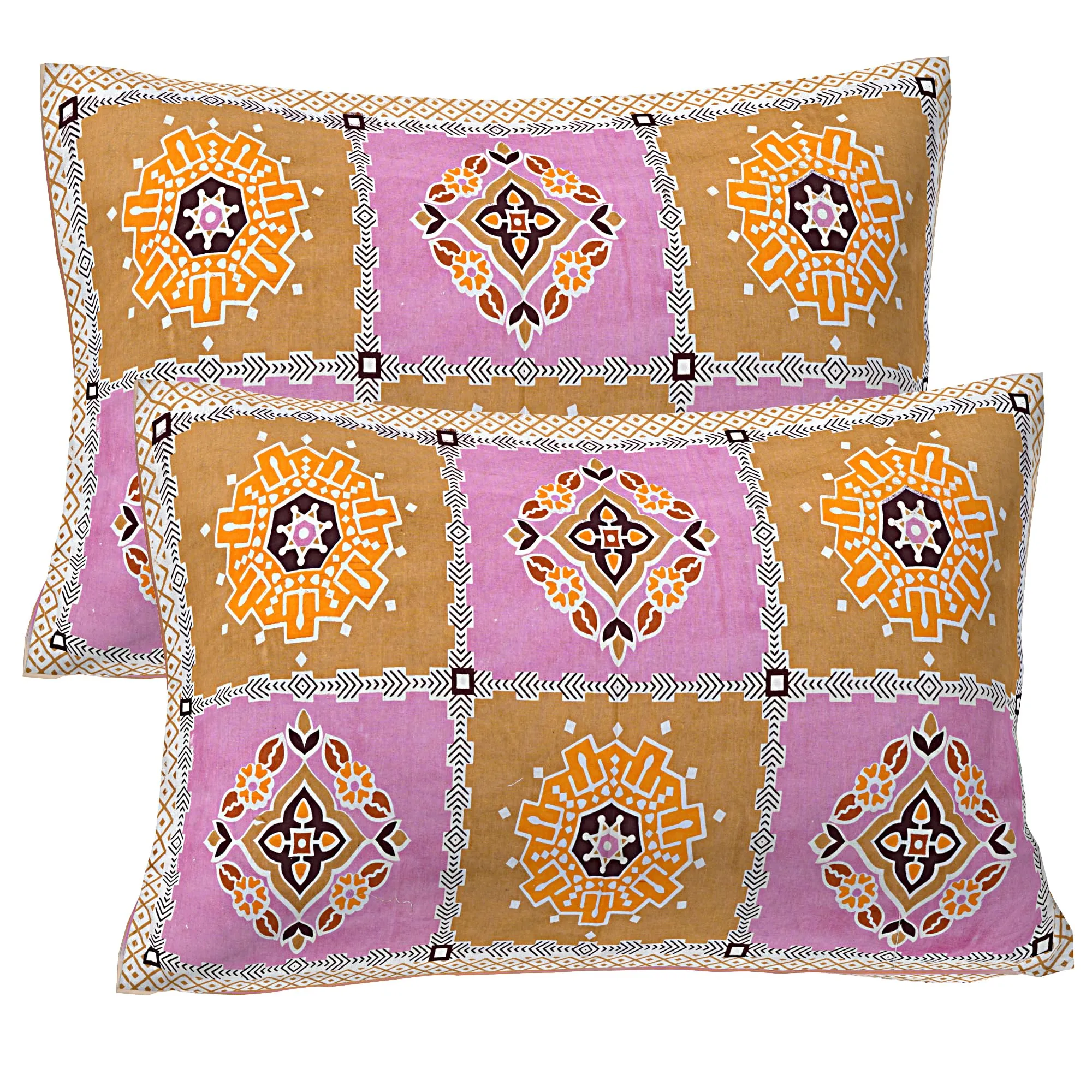 HZAR ART King Size Premium 100% Cotton Bedsheet for Double Bed with 2 Pillow Covers | 280 TC Flat Sheet | Jaipuri Print Double BedSheet Cotton (Chokda,90 X 108 Inches) SBS40