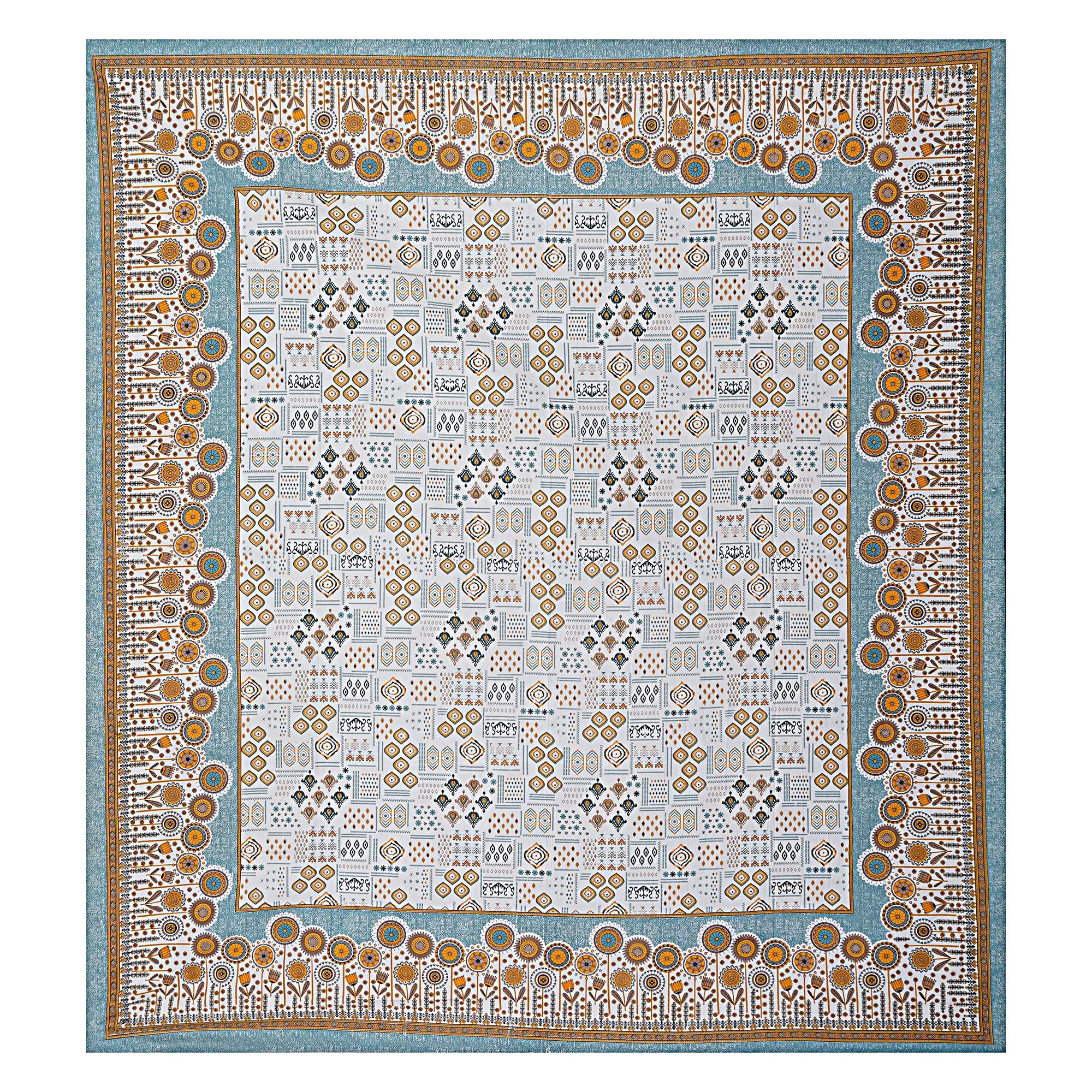HZAR ART King Size Premium 100% Cotton Bedsheet for Double Bed with 2 Pillow Covers | 280 TC Flat Sheet | Jaipuri Print Double BedSheet Cotton (Mandana Print,100 X 108 Inches) B31