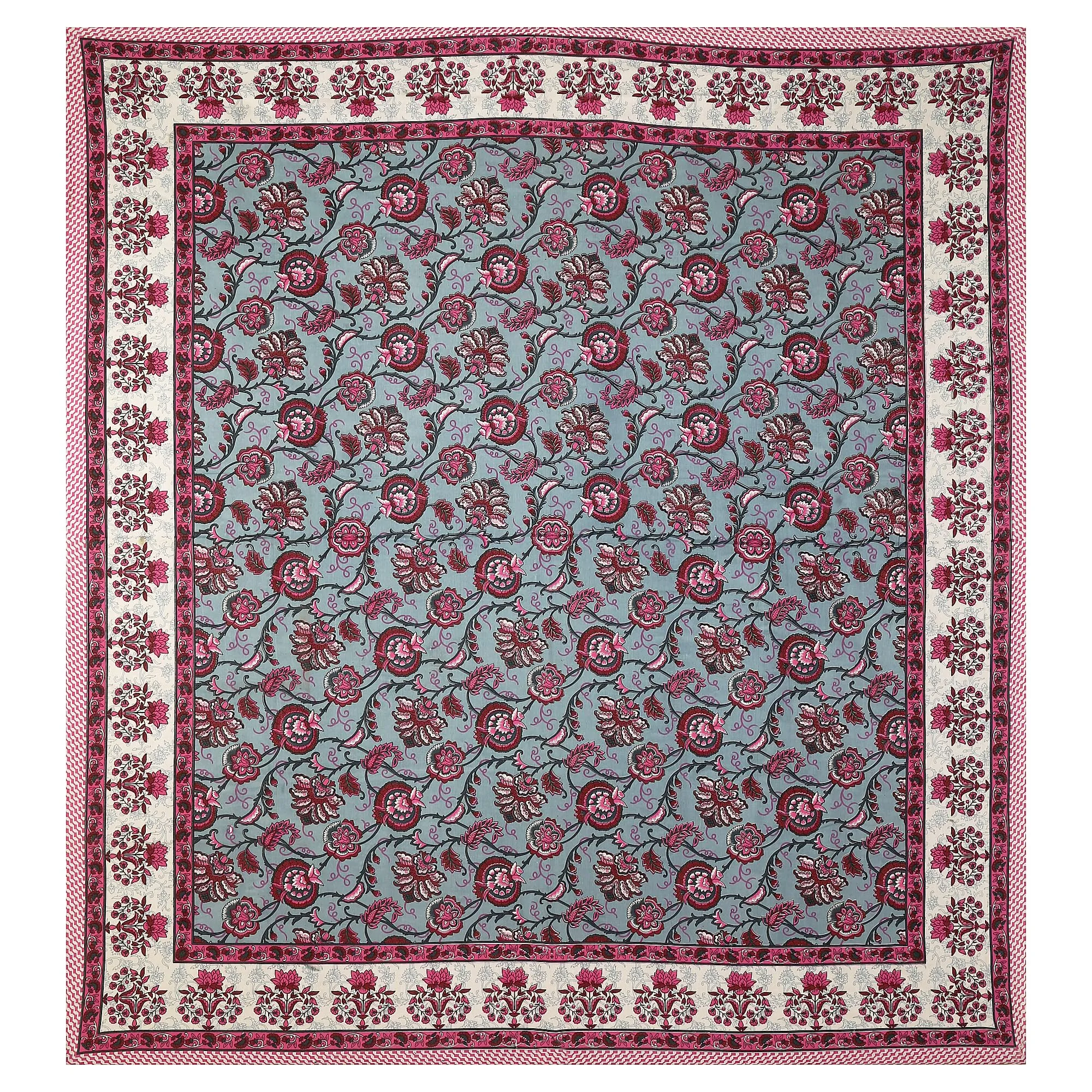 HZAR ART Queen Size Premium 100% Cotton Bedsheet for Double Bed with 2 Pillow Covers | 240 TC Flat Sheet | Jaipuri Print Double BedSheet Cotton(Flower Buti Print, 90 X 100 Inches) SSBS130