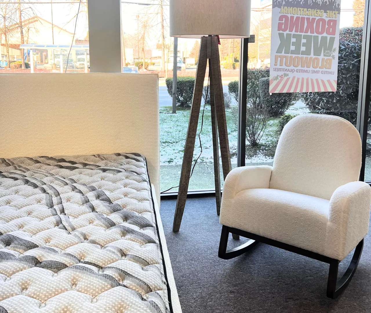 IFDC Modern Platform Bed - Beige Boucle Fabric