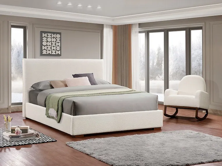 IFDC Modern Platform Bed - Beige Boucle Fabric