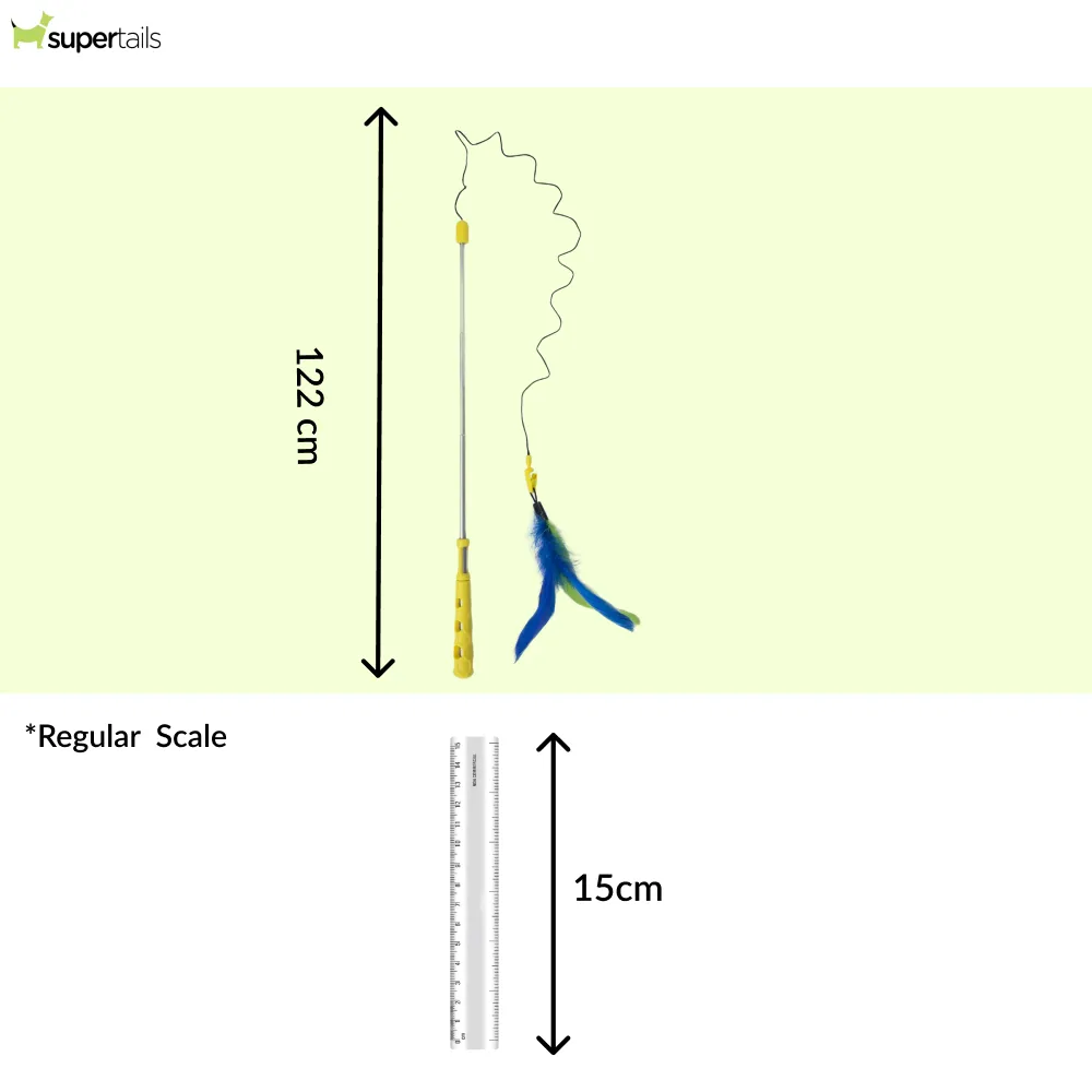 JW Flutter Ee Feathers Telescopic Wand Toy for Cats (Yellow)