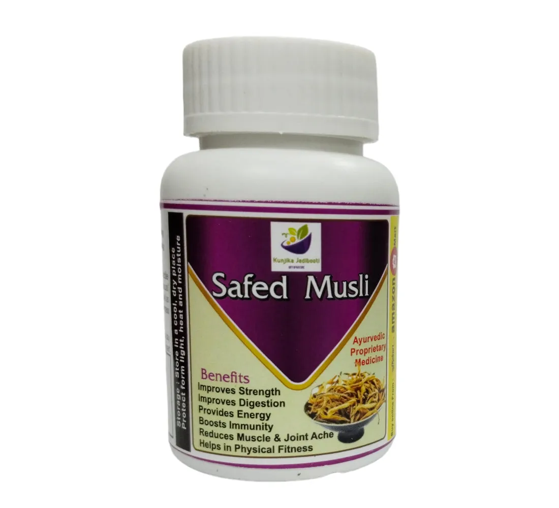 Kunjika Jadibooti Safed Musli 500mg Capsules, Ayurvedic Supplements | Improves Strength, Performance & Vitality, Anxiety and Stress Relief | 30 Capsules