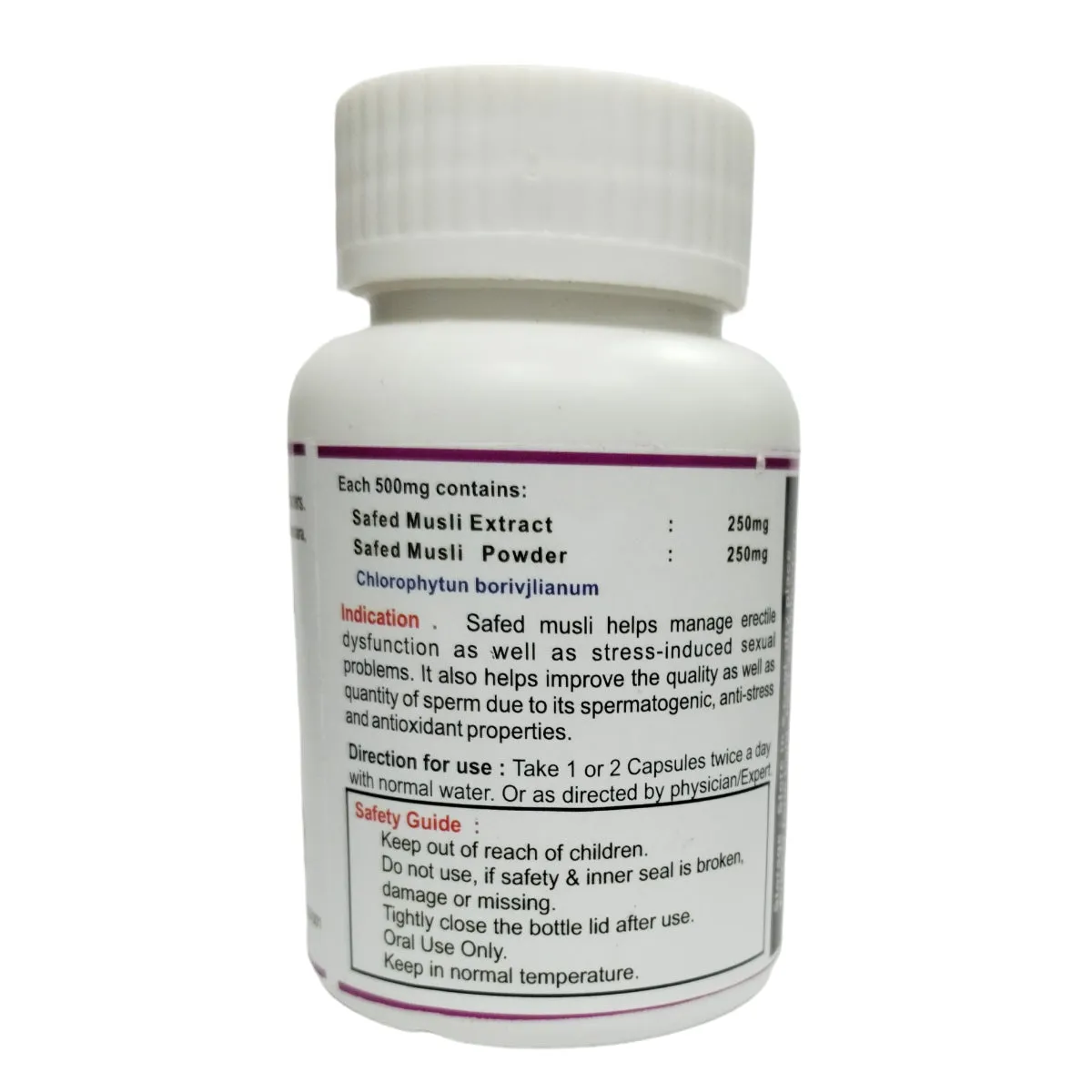 Kunjika Jadibooti Safed Musli 500mg Capsules, Ayurvedic Supplements | Improves Strength, Performance & Vitality, Anxiety and Stress Relief | 30 Capsules