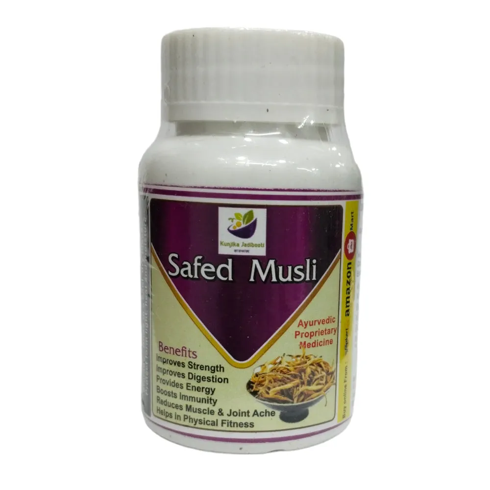 Kunjika Jadibooti Safed Musli 500mg Capsules, Ayurvedic Supplements | Improves Strength, Performance & Vitality, Anxiety and Stress Relief | 30 Capsules
