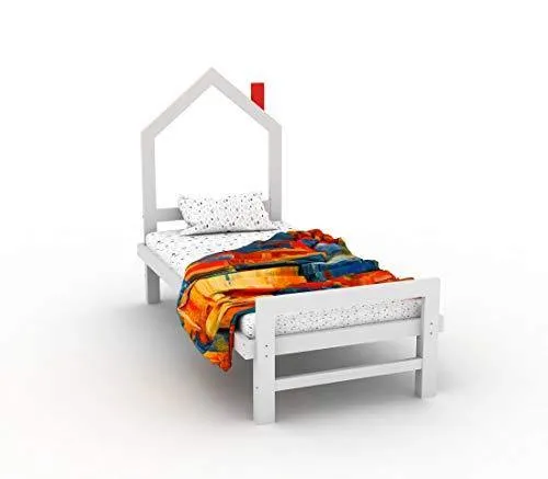 Lycka Pine Wood Single Size Without Storage Bed for Bedroom Home (White)