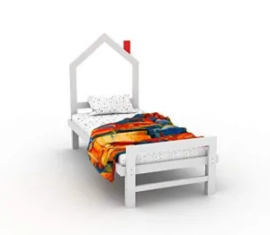 Lycka Pine Wood Single Size Without Storage Bed for Bedroom Home (White)