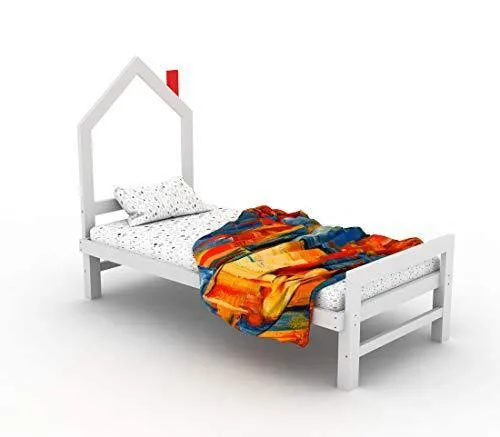 Lycka Pine Wood Single Size Without Storage Bed for Bedroom Home (White)