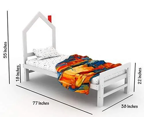 Lycka Pine Wood Single Size Without Storage Bed for Bedroom Home (White)