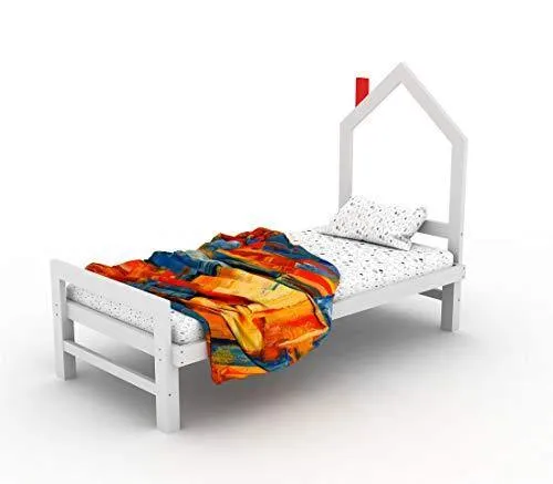 Lycka Pine Wood Single Size Without Storage Bed for Bedroom Home (White)