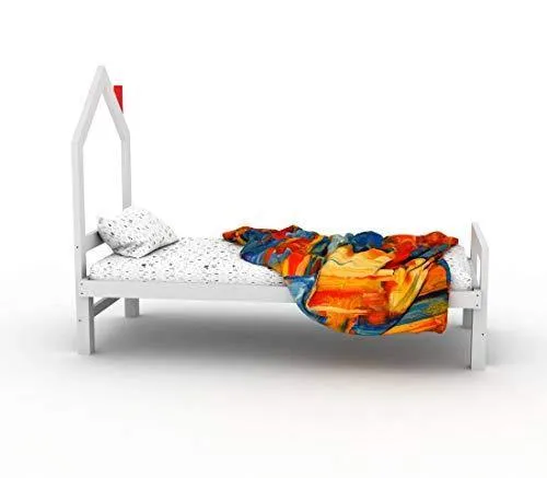 Lycka Pine Wood Single Size Without Storage Bed for Bedroom Home (White)