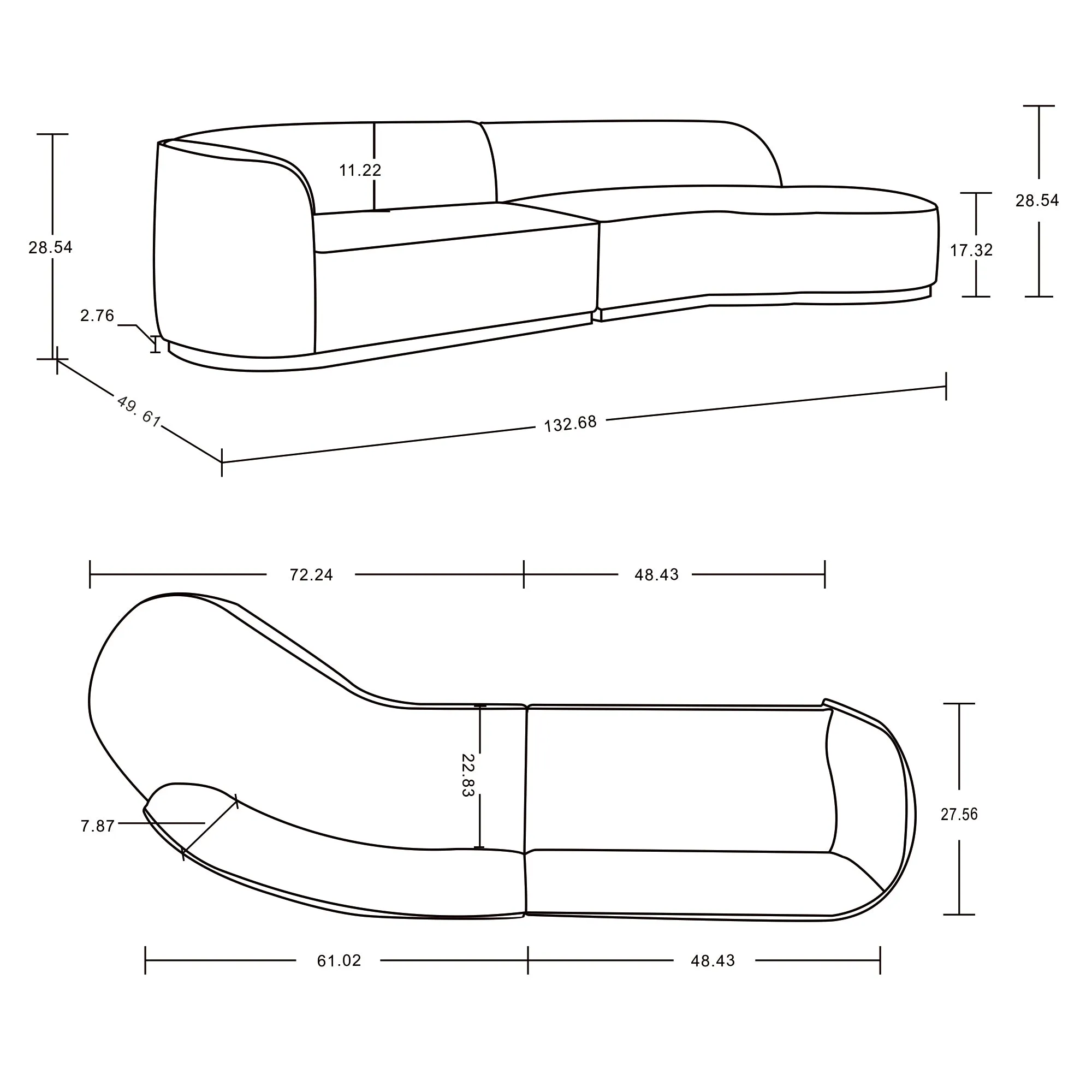 Manhattan Comfort Contemporary Daria Linen Sofa Sectional with Pillows in Ivory