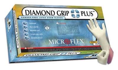 Microflex Large Natural 9.5" Diamond Grip Plus 5.1 mil Latex Ambidextrous Non-Sterile Powder-Free Disposable Gloves With Textured Finish And Beaded Cuffs (100 Each Per Box)