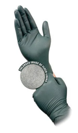 Microflex Medium Dark Green Dura Flock 8 mil Nitrile Ambidextrous Powder-Free, Textured Disposable Gloves With Beaded Cuff And Flock Lining