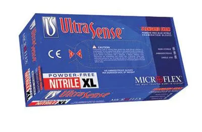 Microflex X-Small Blue 9.5" UltraSense 3 1/2 mil Nitrile Ambidextrous Non-Sterile Powder-Free Disposable Gloves With Textured Fingers Finish And Beaded Cuffs (100 Each Per Box)