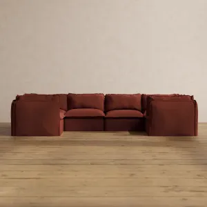 Modular Washable 6-Seater U-Sectional in Rust | Memorix  Seat | Cloud Pillow