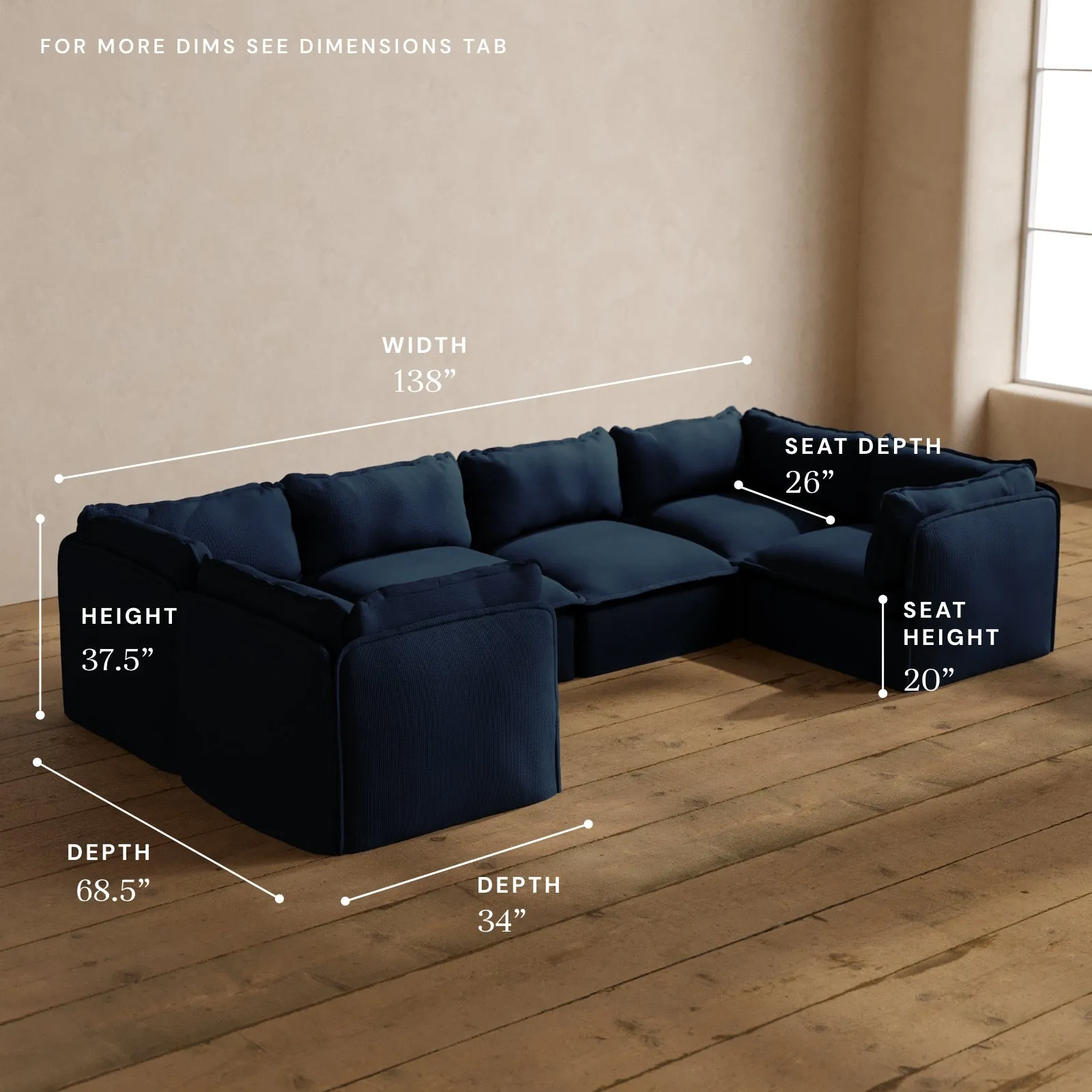 Modular Washable 6-Seater U-Sectional in Sumi | Memorix  Seat | Contour Pillow
