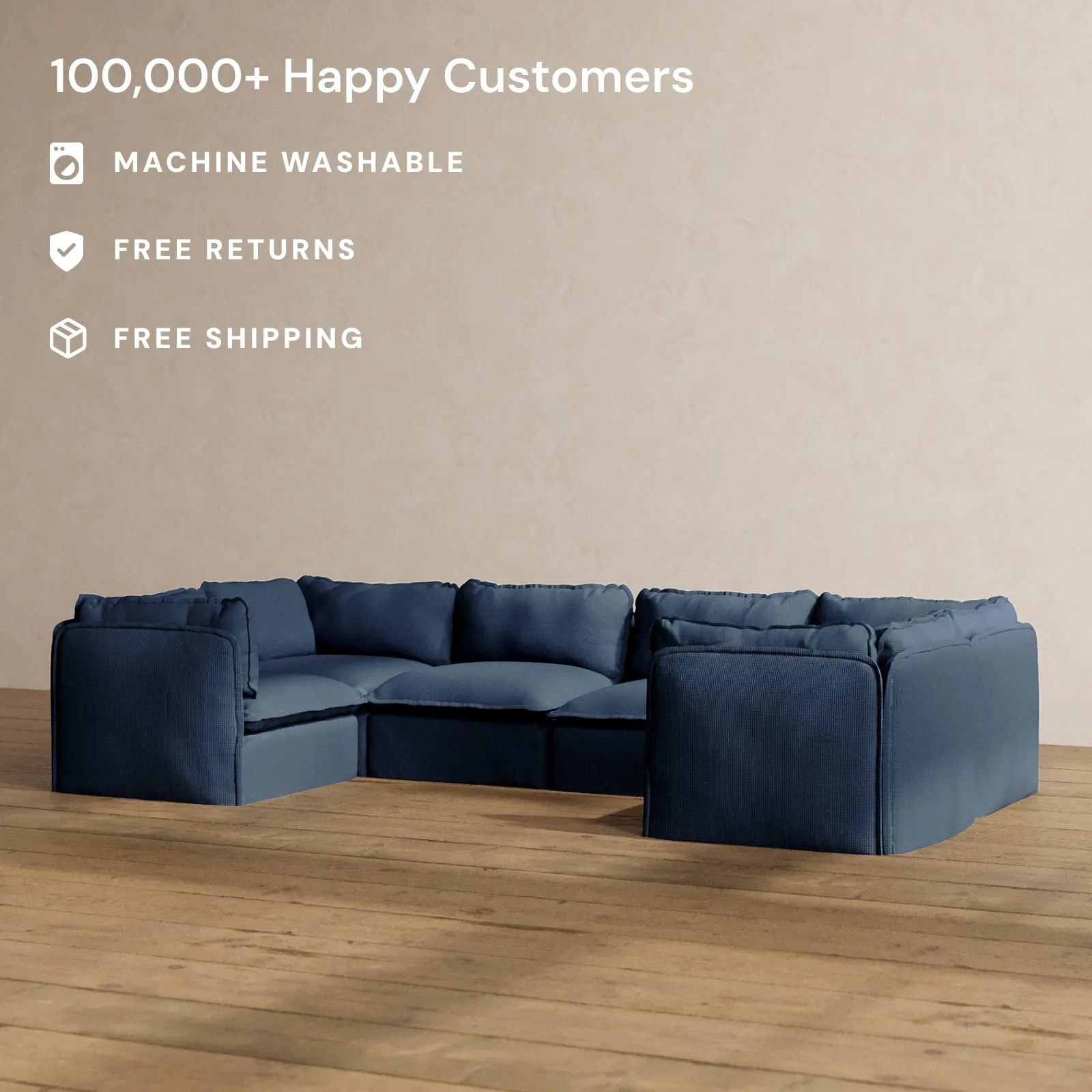 Modular Washable 6-Seater U-Sectional in Sumi | Memorix  Seat | Contour Pillow
