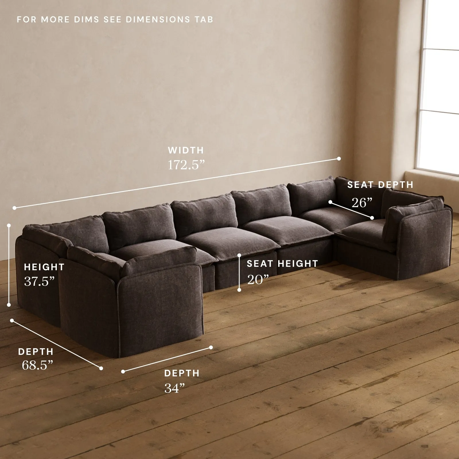 Modular Washable 7-Seater U-Sectional in Caviar | Deluxe  Seat | Cloud Pillow