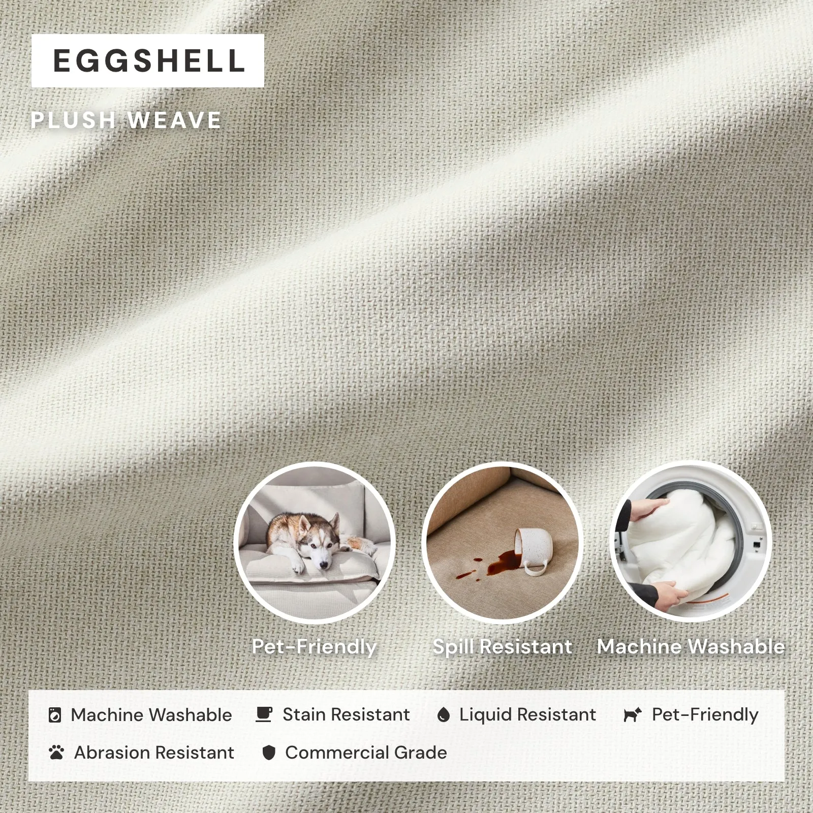 Modular Washable 7-Seater U-Sectional in Eggshell | Deluxe  Seat | Contour Pillow