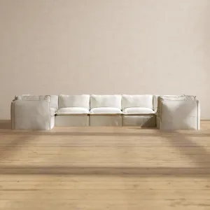 Modular Washable 7-Seater U-Sectional in Eggshell | Deluxe  Seat | Contour Pillow